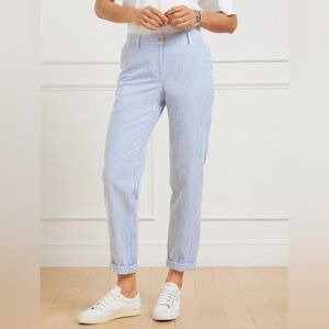 Talbots 16 Blue White Stripe Sunshine Seersucker Relaxed Chino Pants